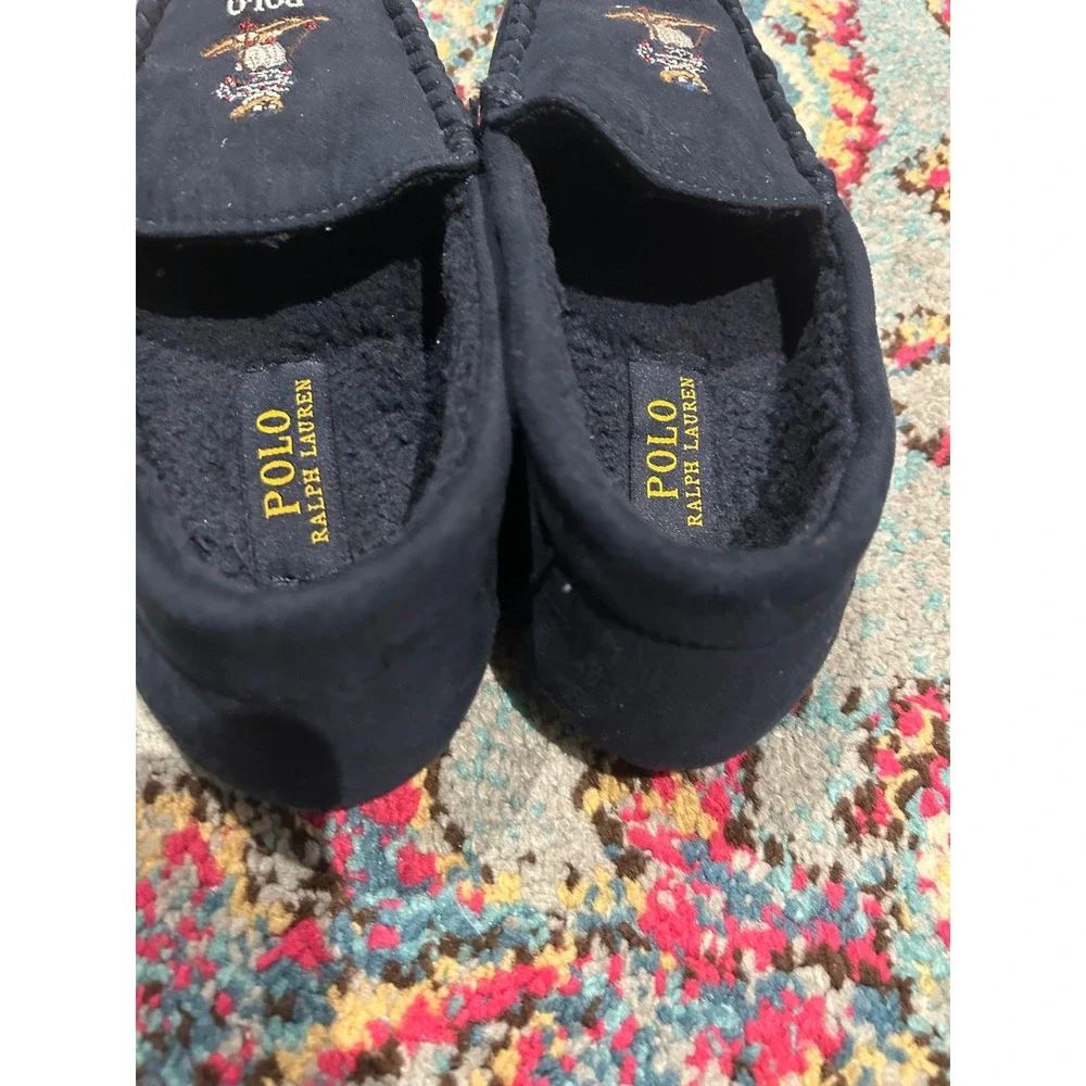 Polo Ralph Lauren Kids‎ Navy Blue Skiing Polo Bear Slippers Moccasins Size 4